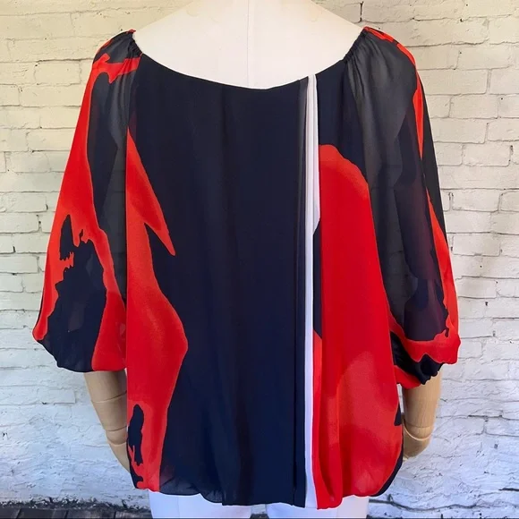 ๐HP๐ Vince Camuto Balloon Sleeve Blouse Pleated Elastic Waist Size Medium - Picture 5 of 11